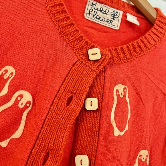 Field Flower Anthropologie Penguin Print Red Cardigan Sweater Cashmere Blend S - Picture 6 of 9